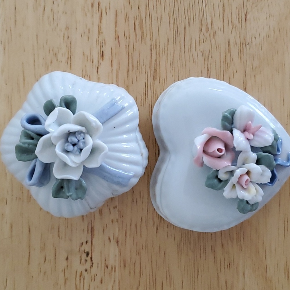 Porcelain Heart and Floral Trinket Boxes